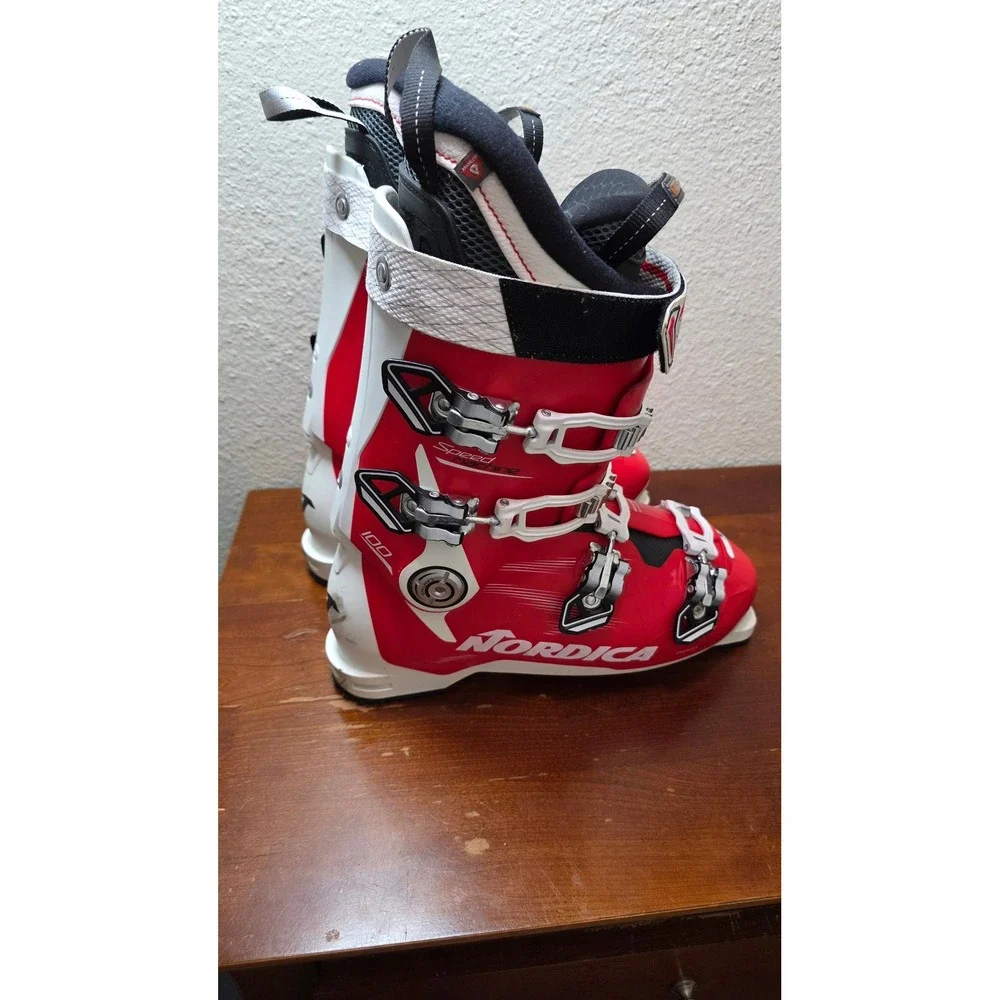 Nordica Speedmachine 100 Ski Boots Mens 28.5 Red White All Mountain Alpine Skiin